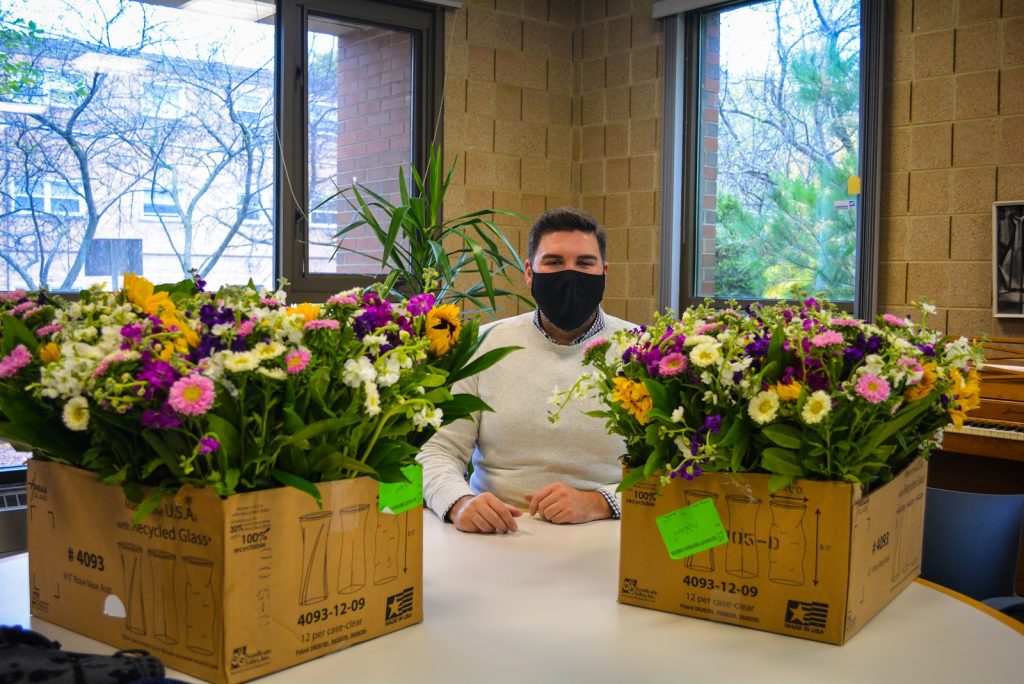 H.O.M.E. Volunteer prepares Flower Donation from Ashland Addison Florist