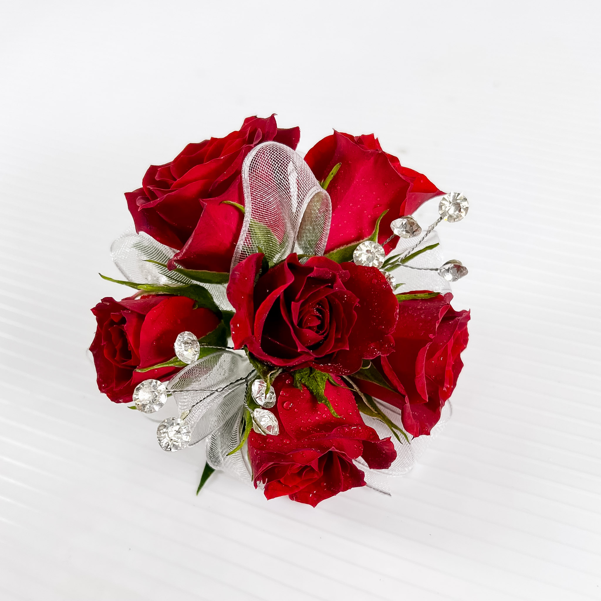5 Red Spray-Roses w/ Baby's Breath & Leather Fern - Luxury Wristlet Corsage  in San Ramon, CA