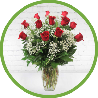 Classic Dozen Roses with Baby's Breath - Valentine's Day Bouquet