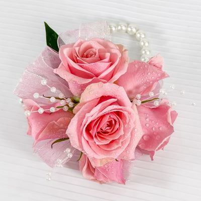 Pink Spray Rose Corsage & Bracelet