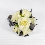 White Spray Rose Corsage With Black Trim & Bracelet
