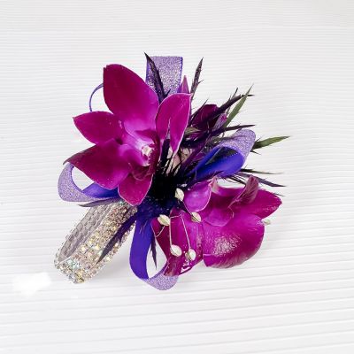 Purple Orchid Corsage With Thistle & Bracelet