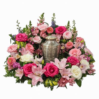 Urn Wreath - Pink & White