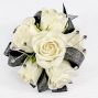 White Spray Rose Corsage With Black Trim & Bracelet