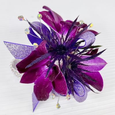 Purple Orchid Corsage With Thistle & Bracelet