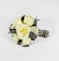 White Spray Rose Corsage With Black Trim & Bracelet