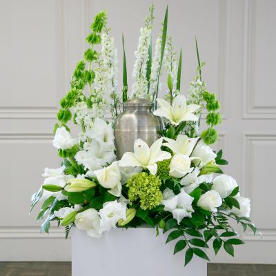 White Photo & Urn Tribute