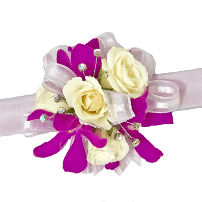 Orchid & Spray Rose Corsage on Lilac Bracelet