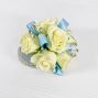 White Spray Rose Corsage With Blue Trim & Bracelet