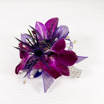 Purple Orchid Corsage With Thistle & Bracelet