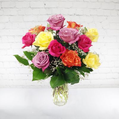 Super Colorful Dozen Roses