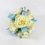 White Spray Rose Corsage With Blue Trim & Bracelet