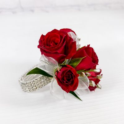 Red Spray Rose Corsage & Bracelet