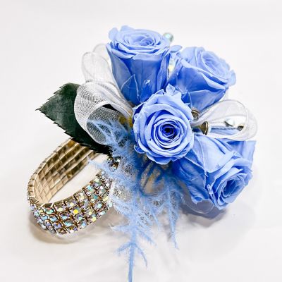 Forever Corsage - Blue Preserved Spray Roses