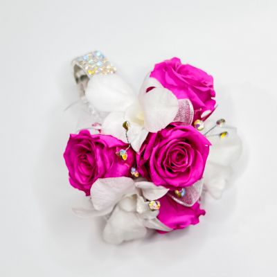 Forever Corsage - Hot Pink & White Preserved Roses & Orchids